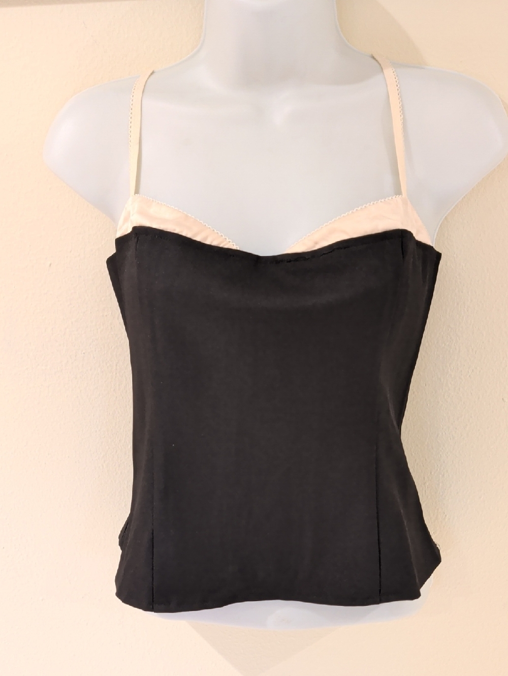 Kinsley Black Satin Camisole with Cream Accents Size M